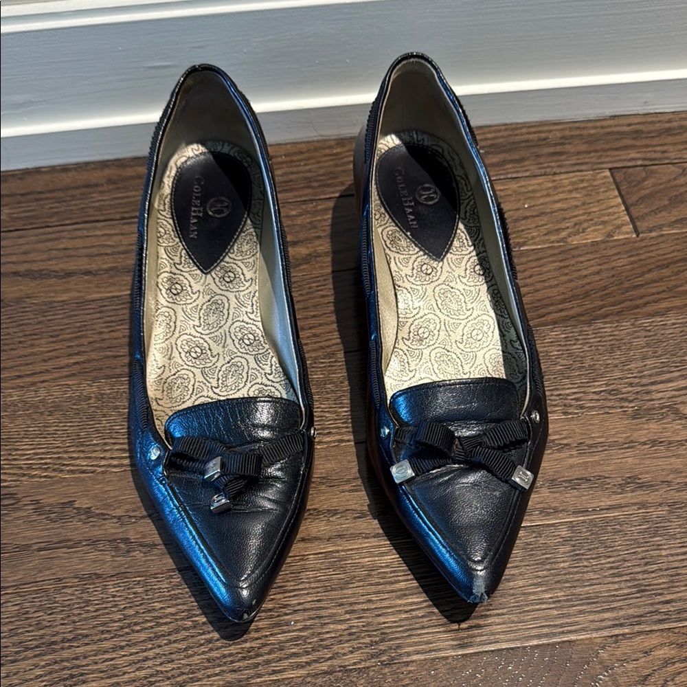 Cole Haan Black Flats with Elegant Bow Detail